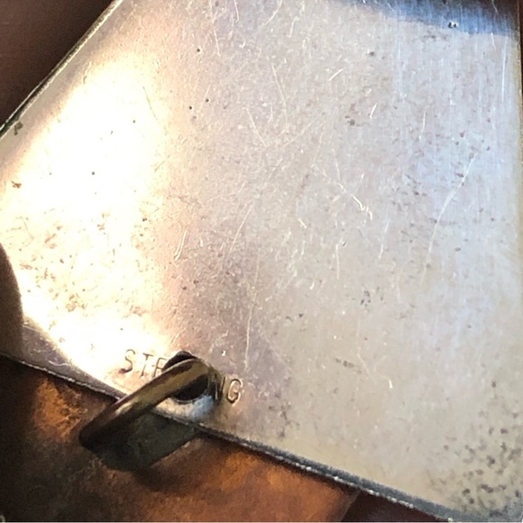 Vintage hand crafted artist copper and sterling silver triangle disc earrings - Picture 5 of 13